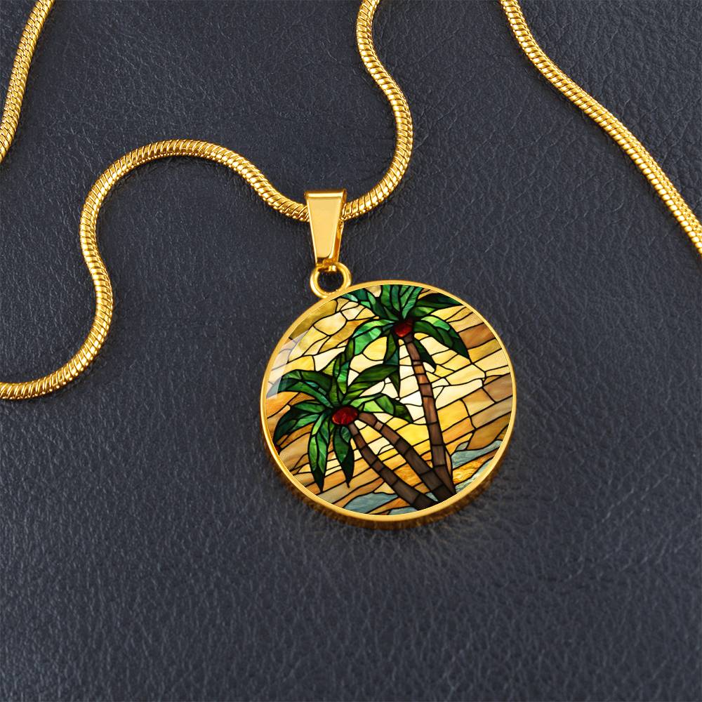 Palm Tree Stained Glass Style Pendant Necklace