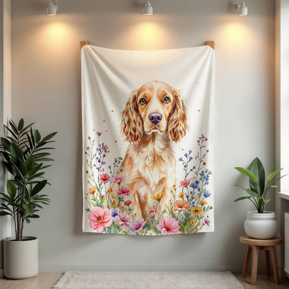 Wildflower Floral Cocker Spaniel Dog Blanket-[Heartfelt Family Gift]