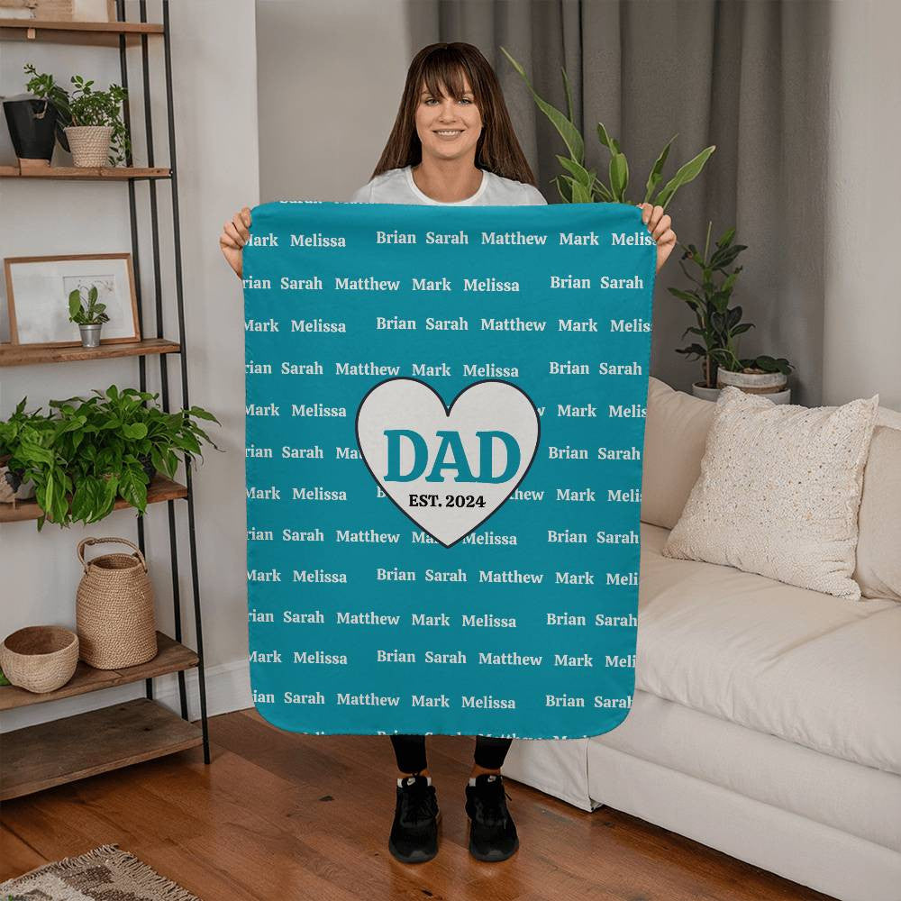 Dad with Kids Names Sherpa Fleece Blanket-[Heartfelt Family Gift]