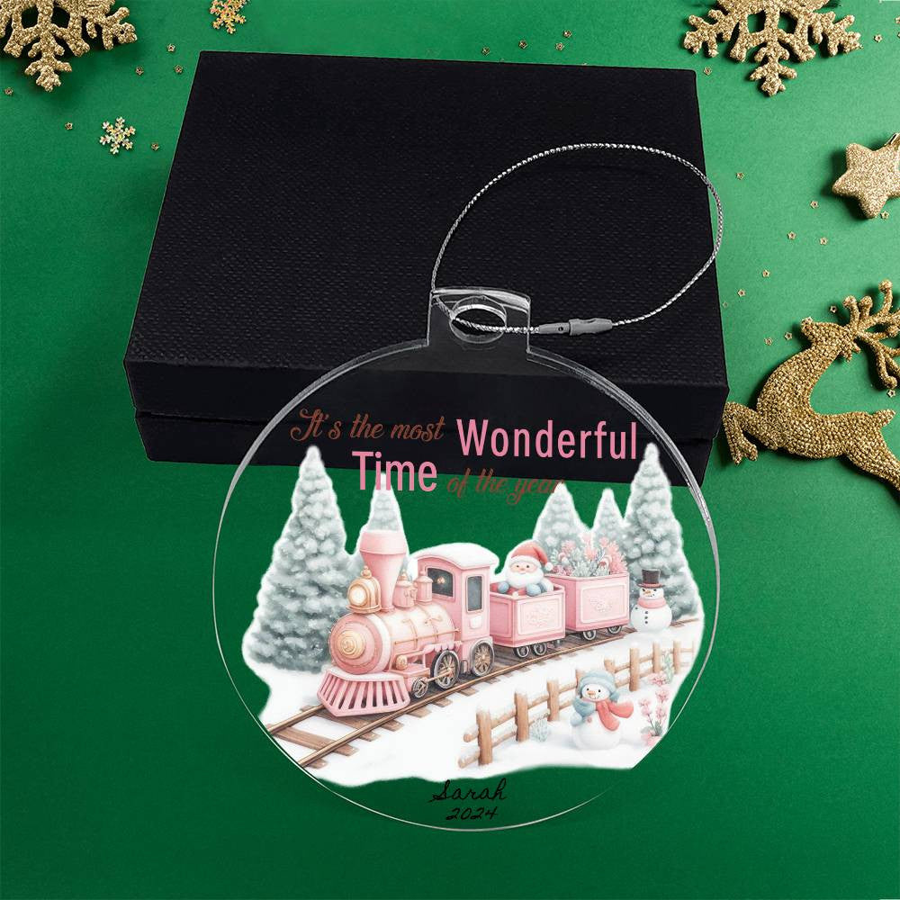Pink Train Acrylic Christmas Ornament-[Heartfelt Family Gift]