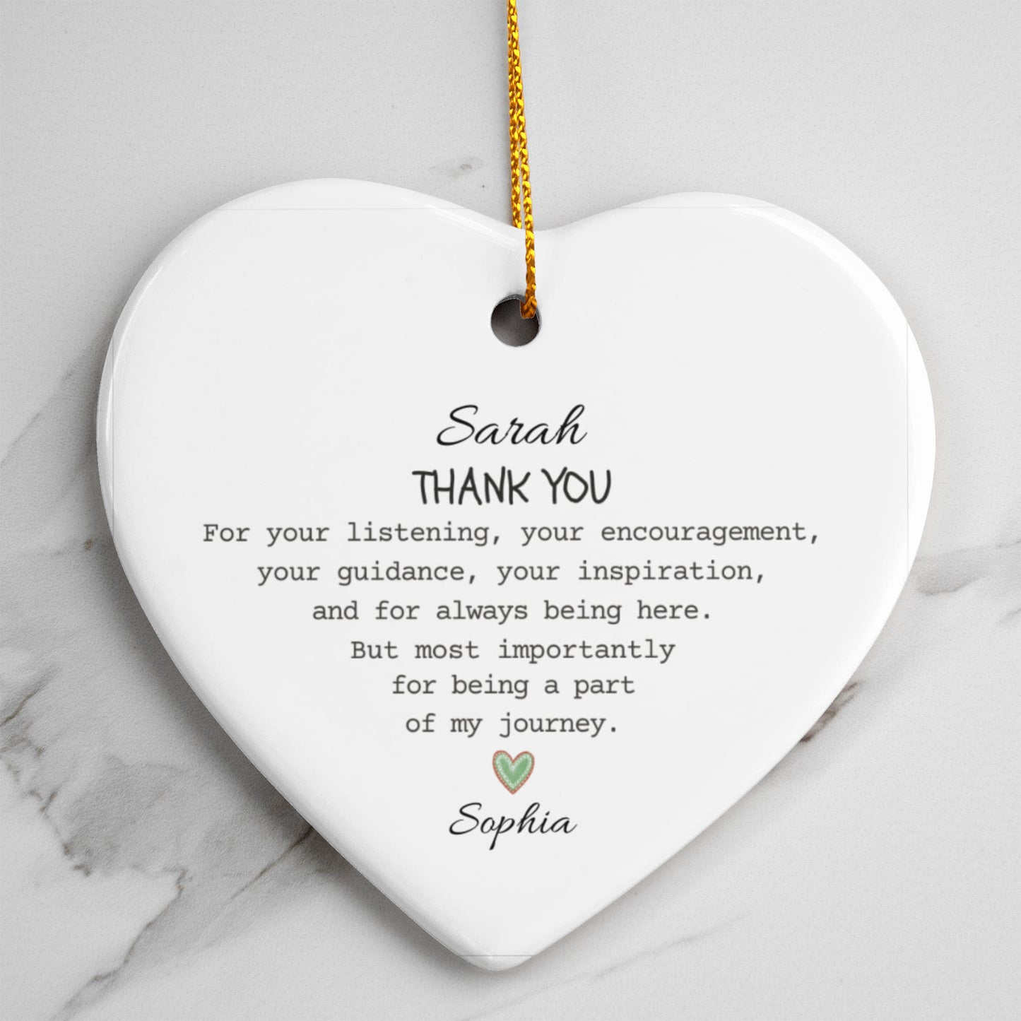 Thank You Gift for Friend Ceramic Heart Ornament