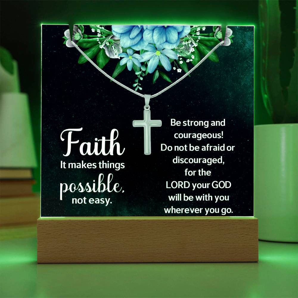 Faith Makes Things PossibleReligious Plaque & Cross Gift Set-[Heartfelt Family Gift]