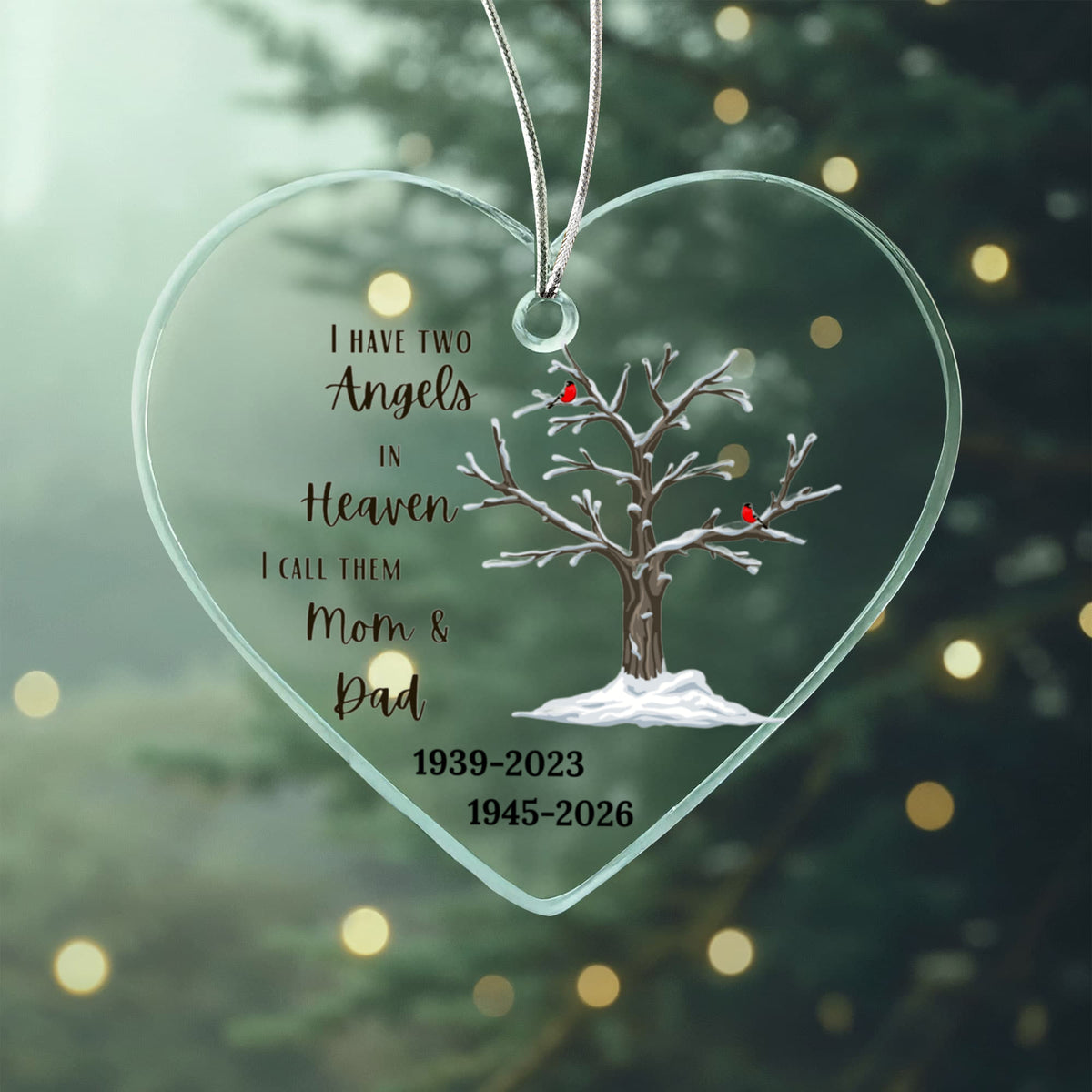 Mom and Dad Cardinal Angel Heart Ornament