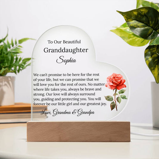 Granddaughter Acrylic Heart Plaque with personalized birth flower