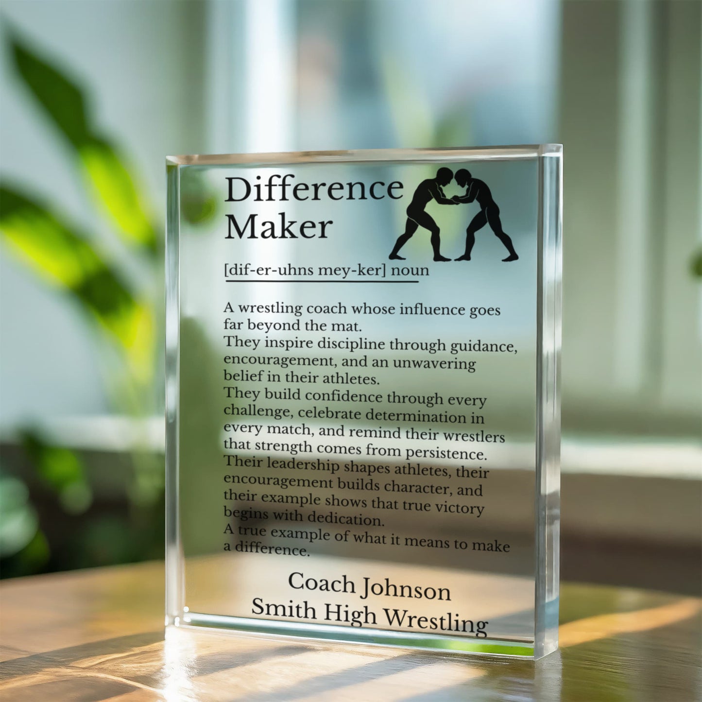 Wrestling Coach Plaque, Difference Maker Gift, Acrylic Block, Personalized Coach Gift, Sports Coach Appreciation, Wrestling Decor