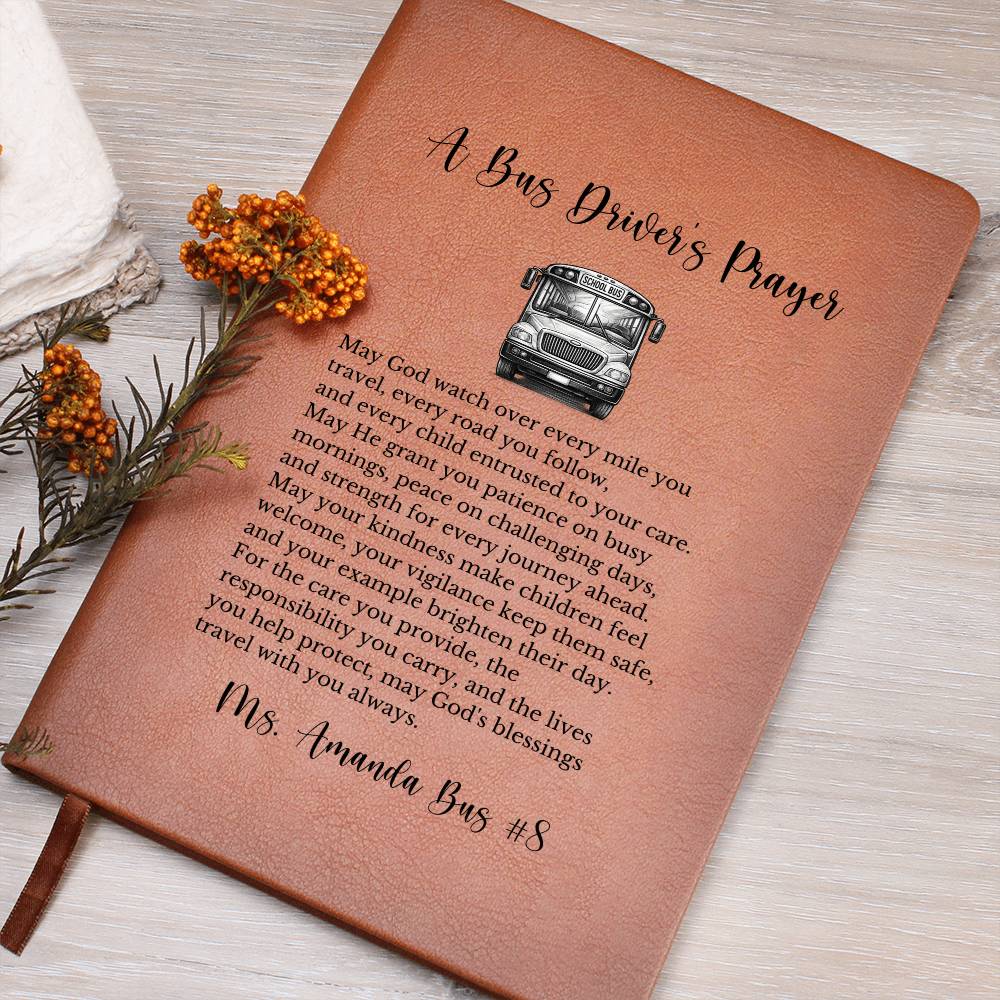 Bus Driver Prayer Journal Gift, Personalized Leather Notebook, School Bus Driver Keepsake