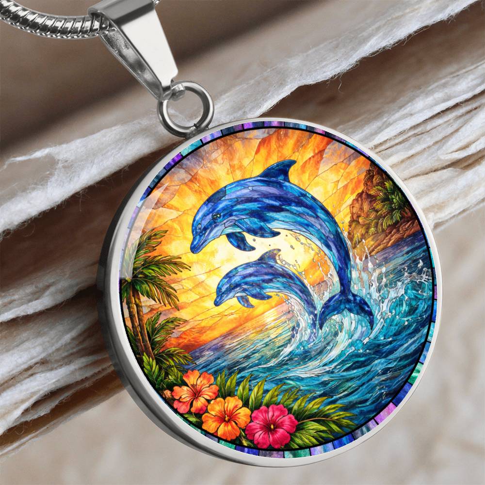 Dolphin Engraved Pendant Necklace