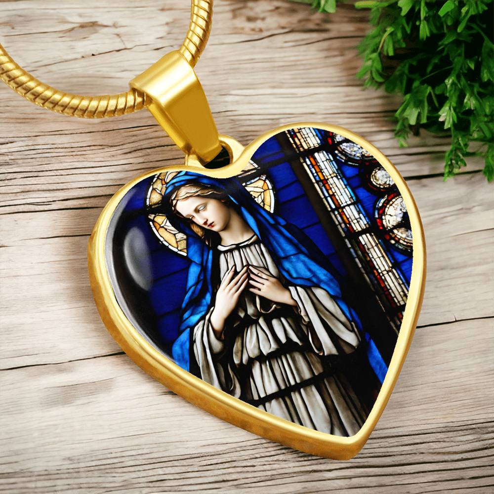 Mother Mary Heart Necklace with Engraving-[Heartfelt Family Gift]