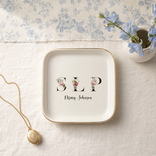 Speech Language Pathologist Jewelry Dish, Personalized SLP Gift, Christmas Coworker Gift, Graduation Gift for Speech Therapist, Floral Tray