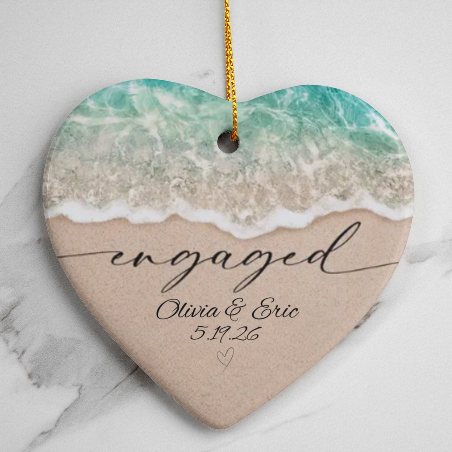 Personalized Engagement Ceramic Heart Ornament