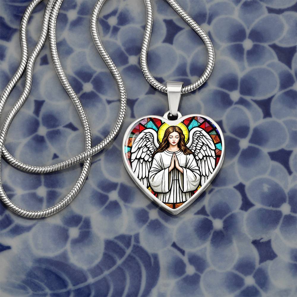 Guardian Angel Faux Stain Glass Pendant Necklace