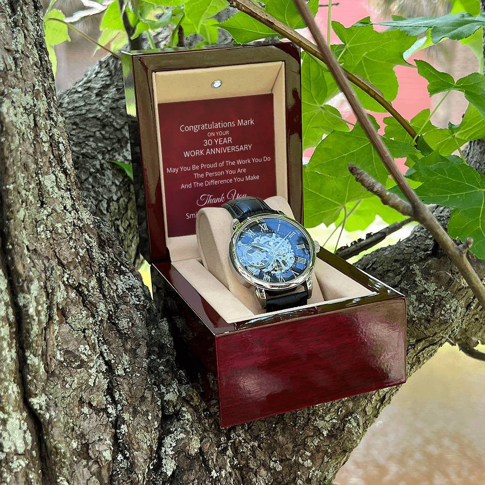 Personalized 30 Year Work Anniversary Openwork Watch - Corporate Employee Appreciation Gifts-[Heartfelt Family Gift]