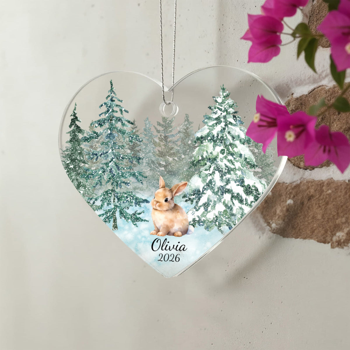 Bunny Woodland Heart Christmas Ornament for Kids