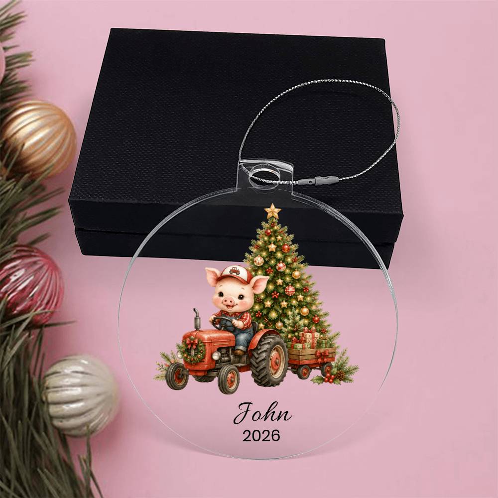 Personalized Farm Animal Tractor Christmas Ornament