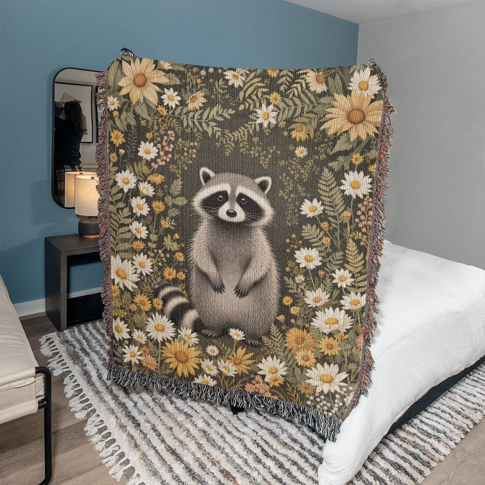 Raccoon Woven Cotton Throw Blanket-[Heartfelt Family Gift]