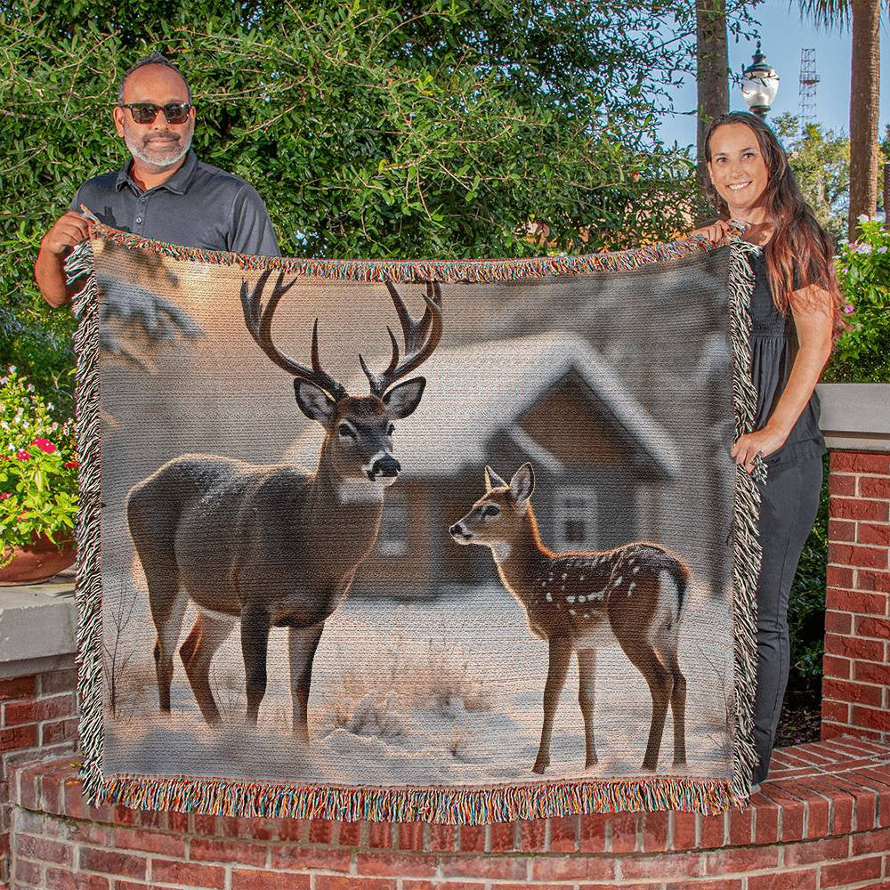 Buck and Fawn Deer Woven Blanket-[Heartfelt Family Gift]