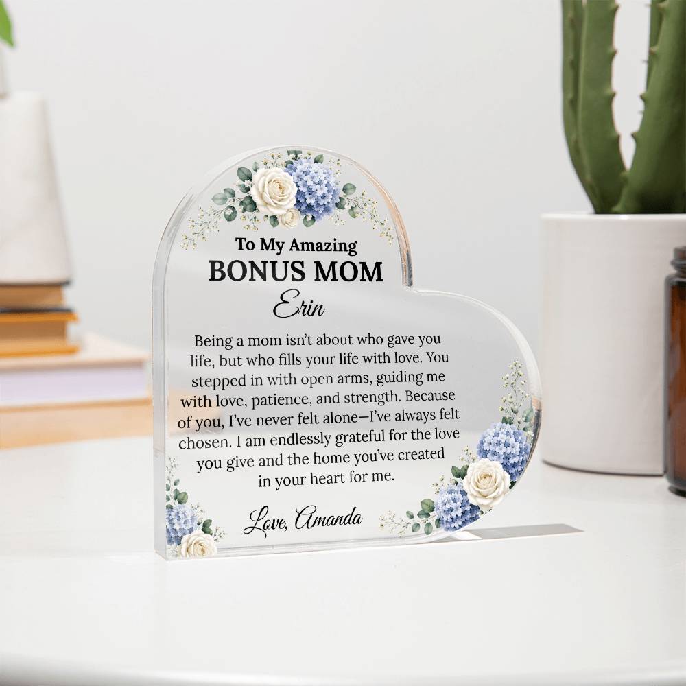 Personalized Bonus Mom Heart Plaque