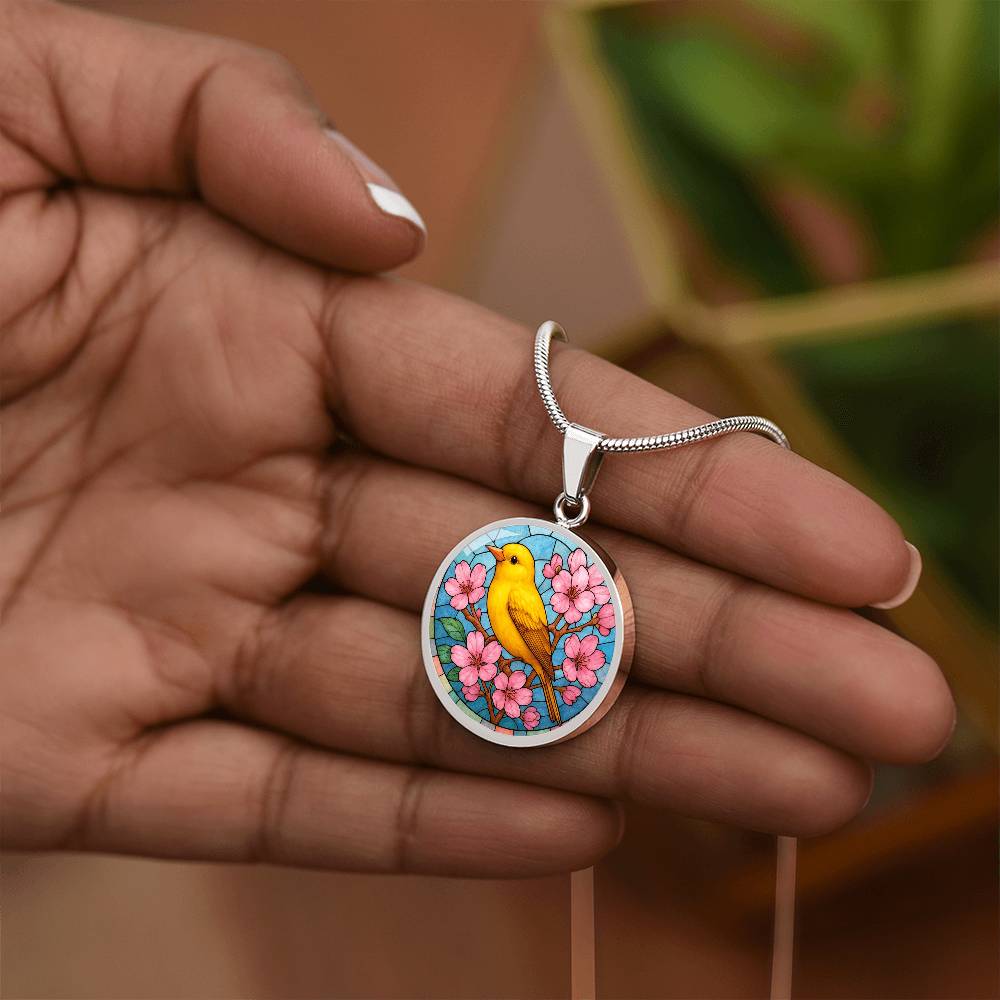 Goldfinch  Yellow Bird Floral Necklace with Engraving