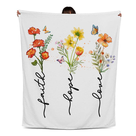 Faith Hope Love Jersey Fleece Blanket-[Heartfelt Family Gift]