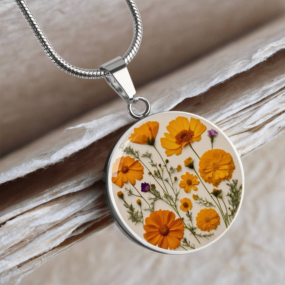 October Birth Month Flower Necklace Marigolds and Cosmos Pendant-[Heartfelt Family Gift]