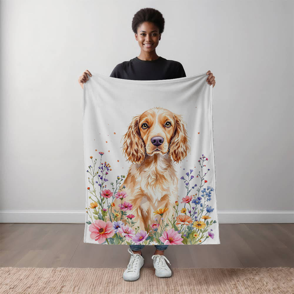 Wildflower Floral Cocker Spaniel Dog Blanket-[Heartfelt Family Gift]