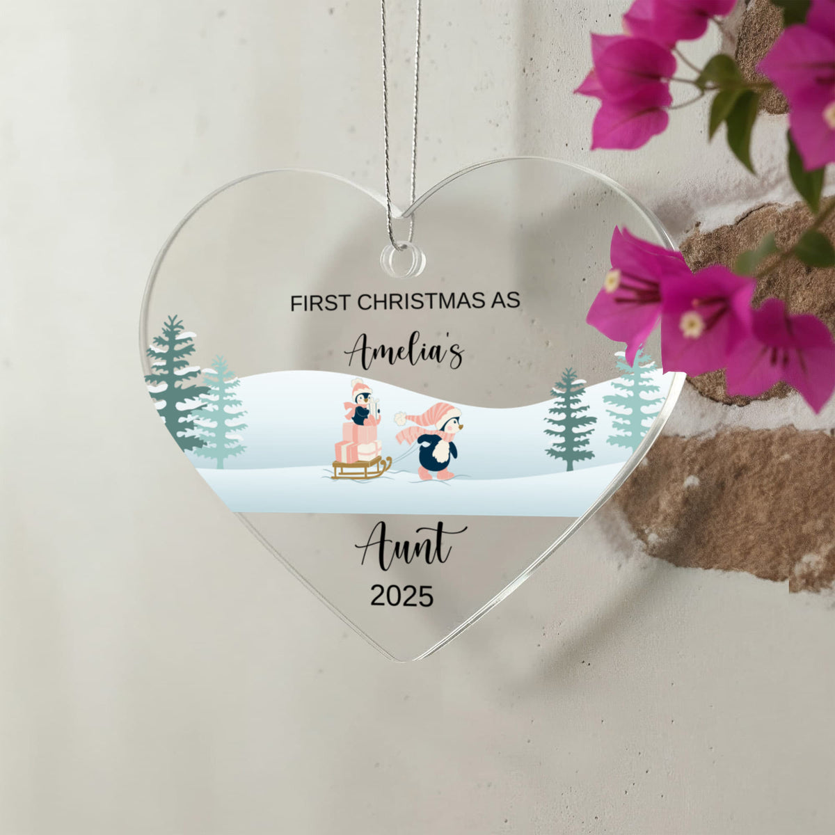1st Christmas As Aunt Acrylic Heart Ornament for New Baby