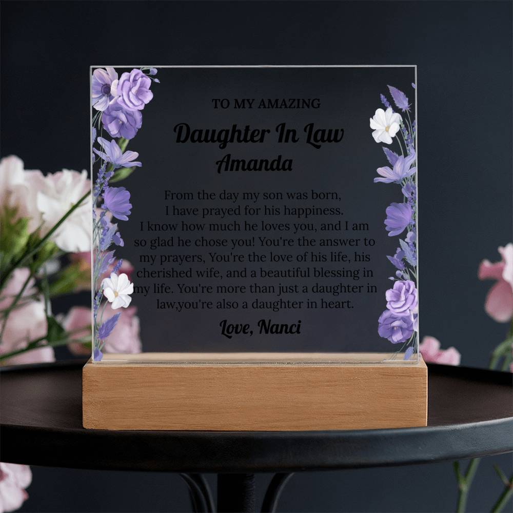 Daughter In Law Gift, Personalized Acrylic Plaque