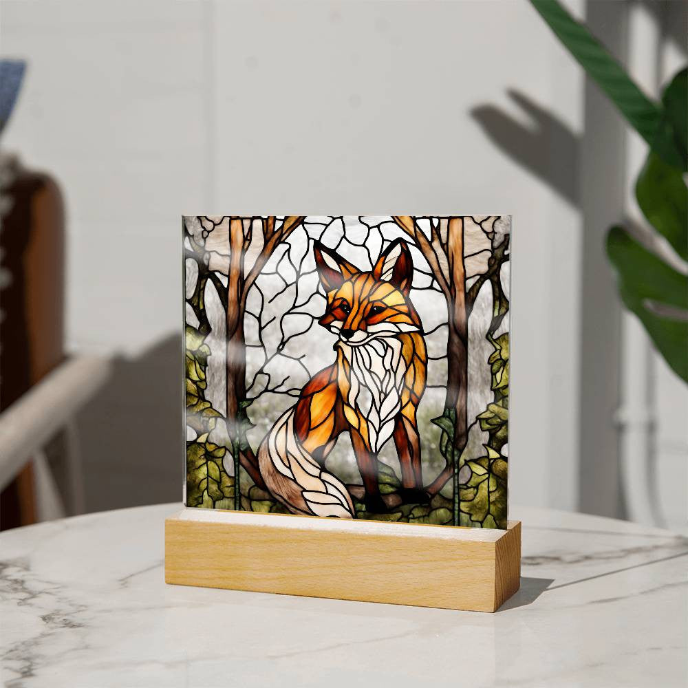 Fox In The Woods Faux Stained Glass Acrylic Plaque Giftt