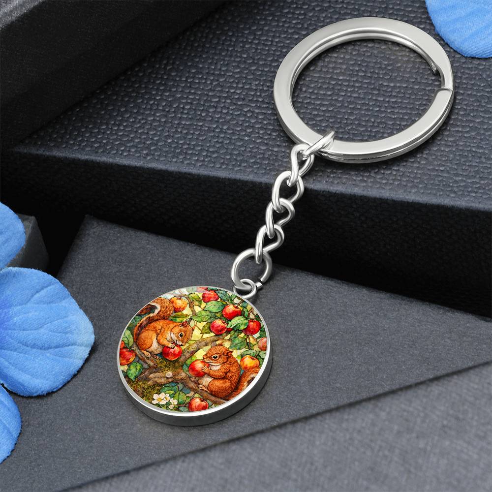 Squirrels in Apple Tree Jewelry, Engraved Necklace Bracelet Keychain, Nature Lover Gift, Animal  Woodland Forest Keepsake