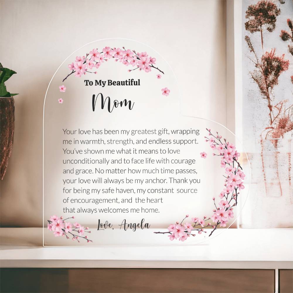 Mom Acrylic Heart Plaque