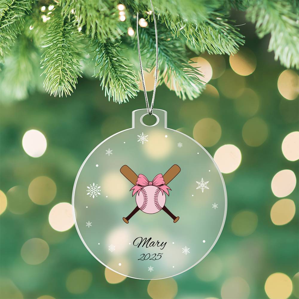 Pink softball christmas tree ornament
