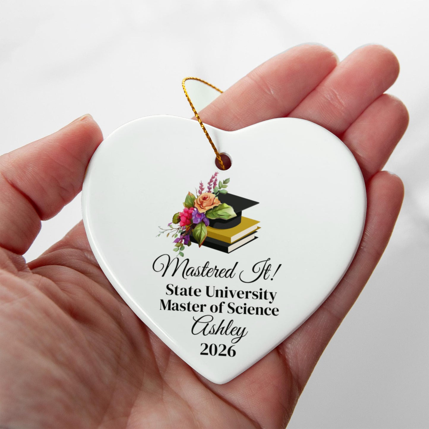 Mastered It College Graduation Ceramic Heart Ornament