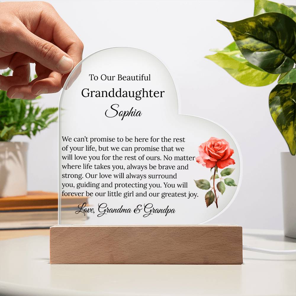 Granddaughter Acrylic Heart Plaque with personalized birth flower