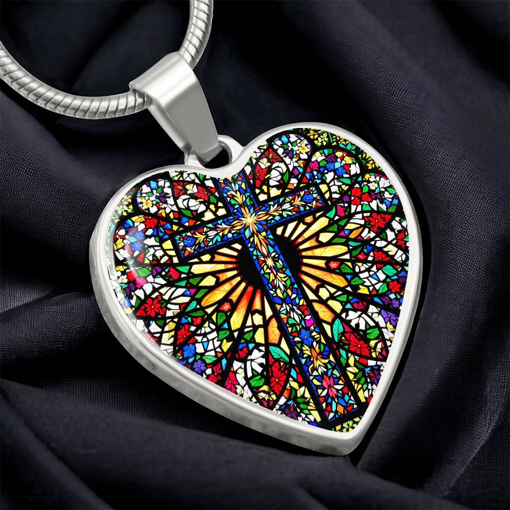 Stained Glass Style Cross Pendant Necklace