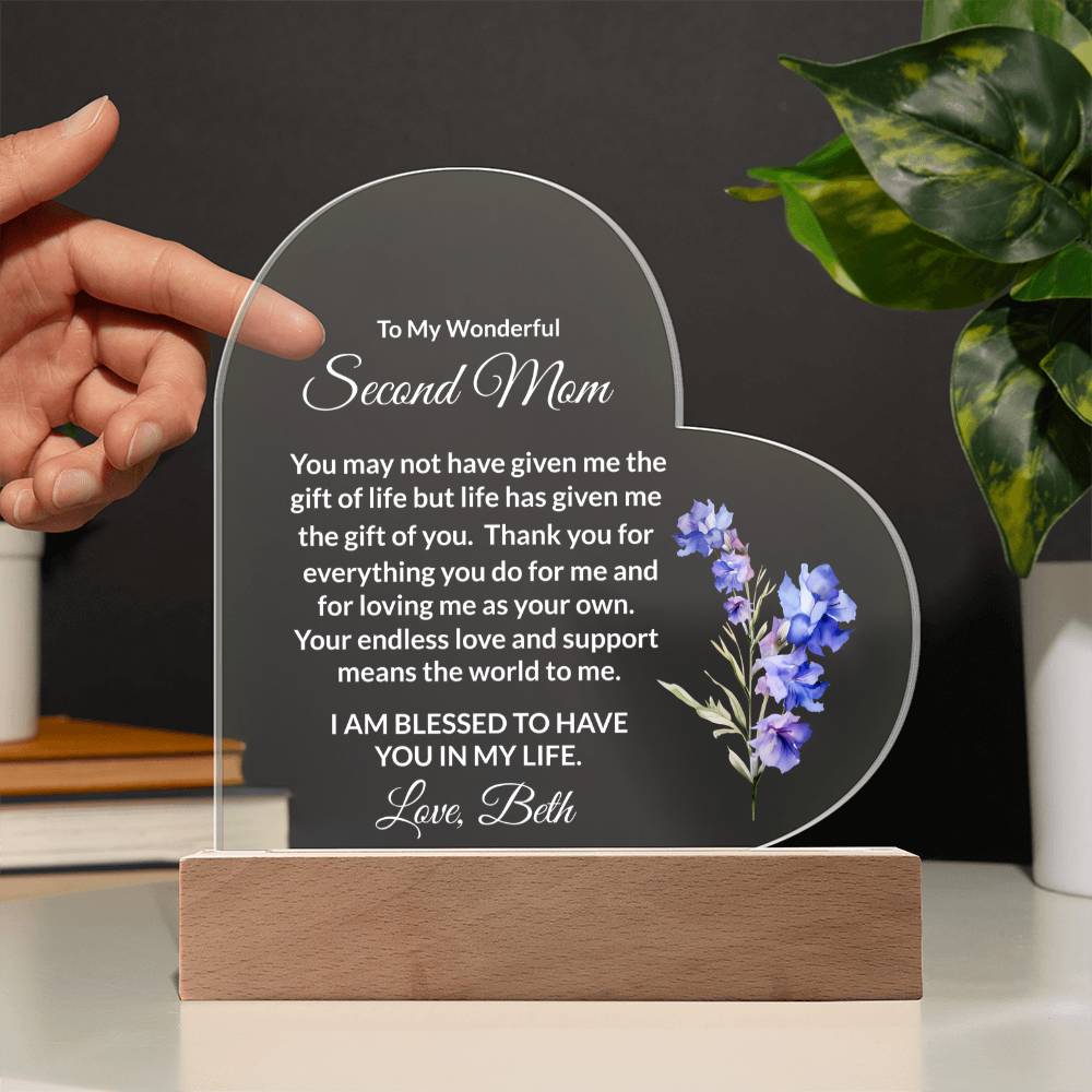 Second Mom Lighted Plaque Gift with Personalized Birthflower