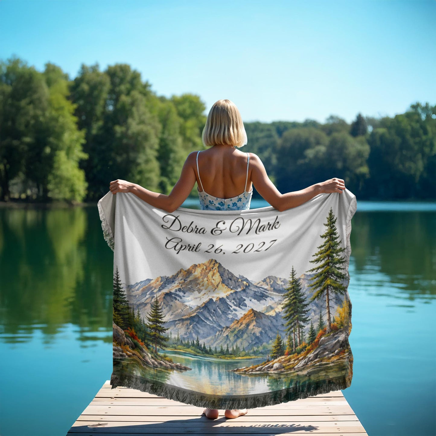 Personalized Newlywed Blanket Mountain Woven Throw