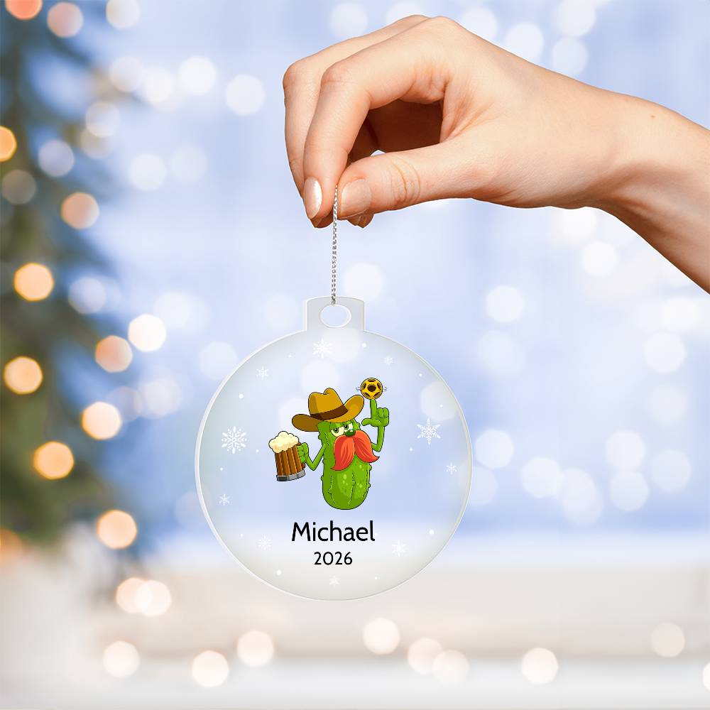 Pickleball Cowboy Beer Christmas Ornament