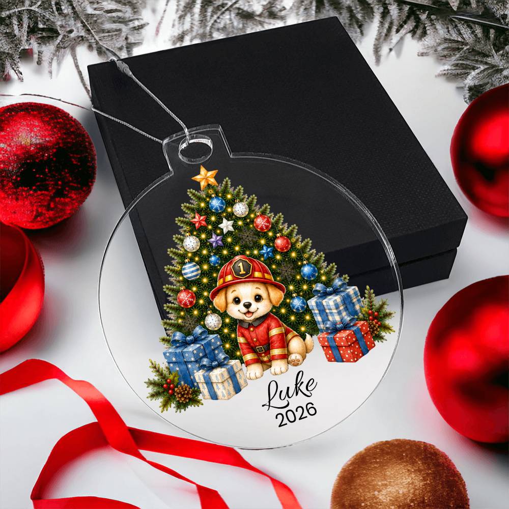 Firefighter Puppy Christmas Ornament