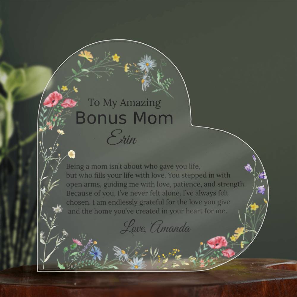 Personalized Bonus Mom Heart Plaque