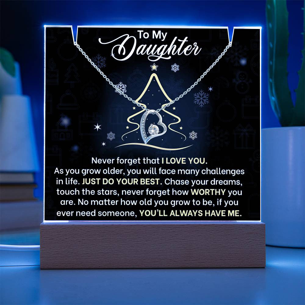 Daughter Christmas LED Acrylic Heart Necklace & Plaque-[Heartfelt Family Gift]
