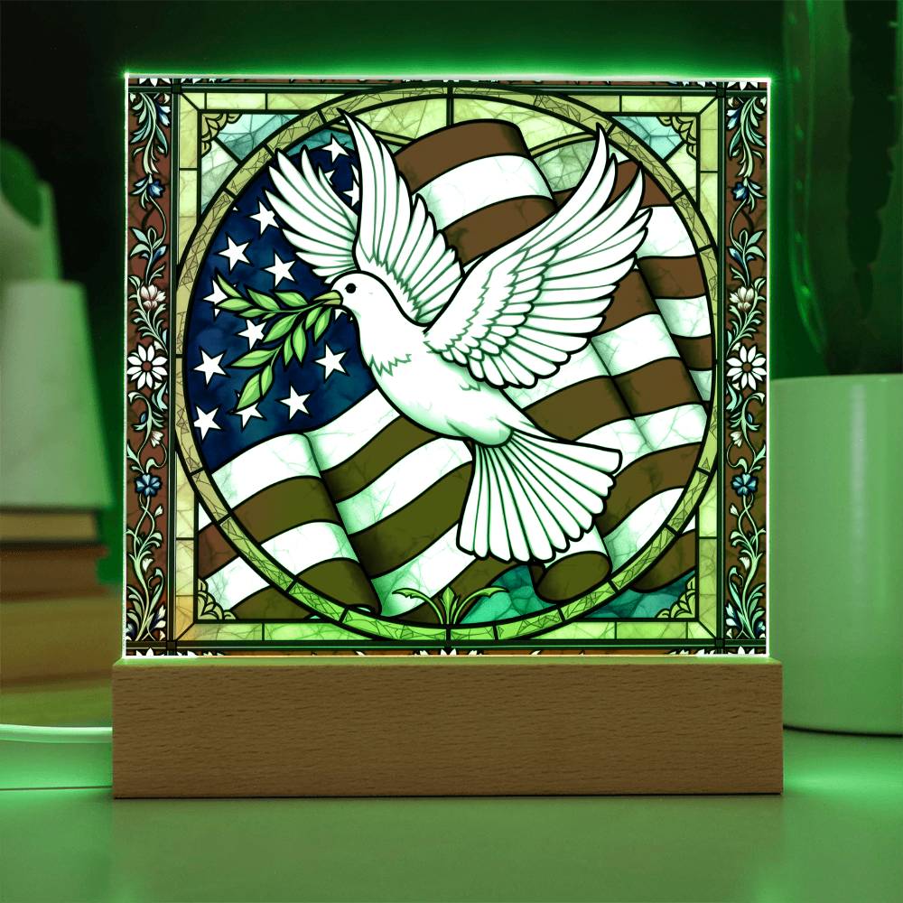 Dove Memorial Flag Lighted Plaque