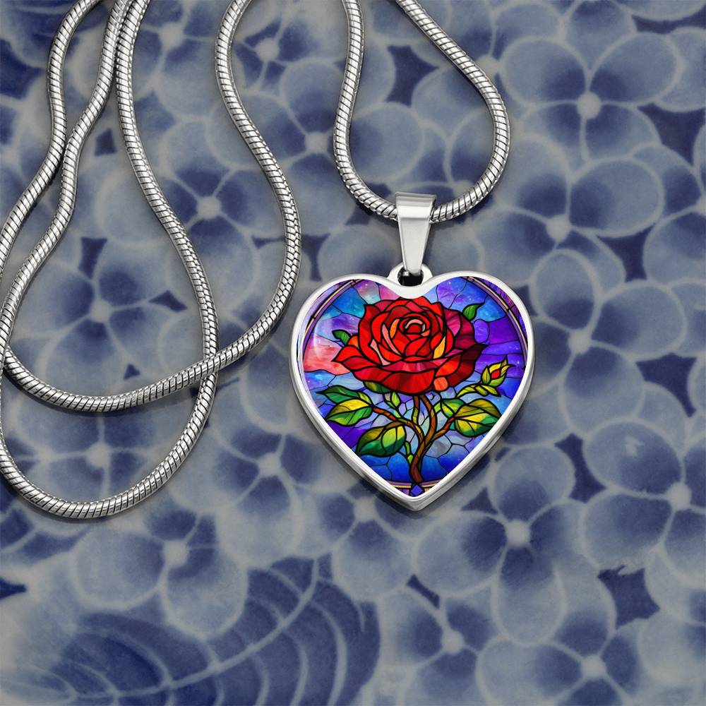 Red Rose Necklace with Engraving