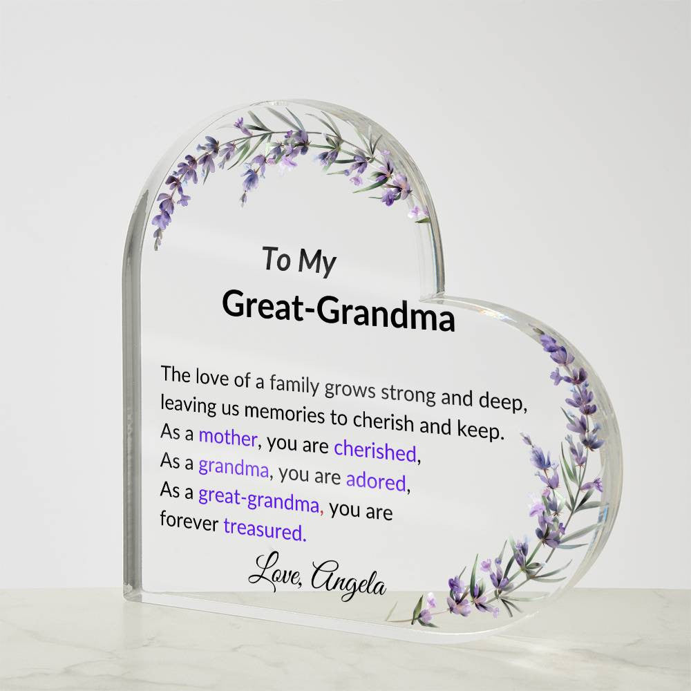 Great Grandma Acrylic Heart Plaque-[Heartfelt Family Gift]