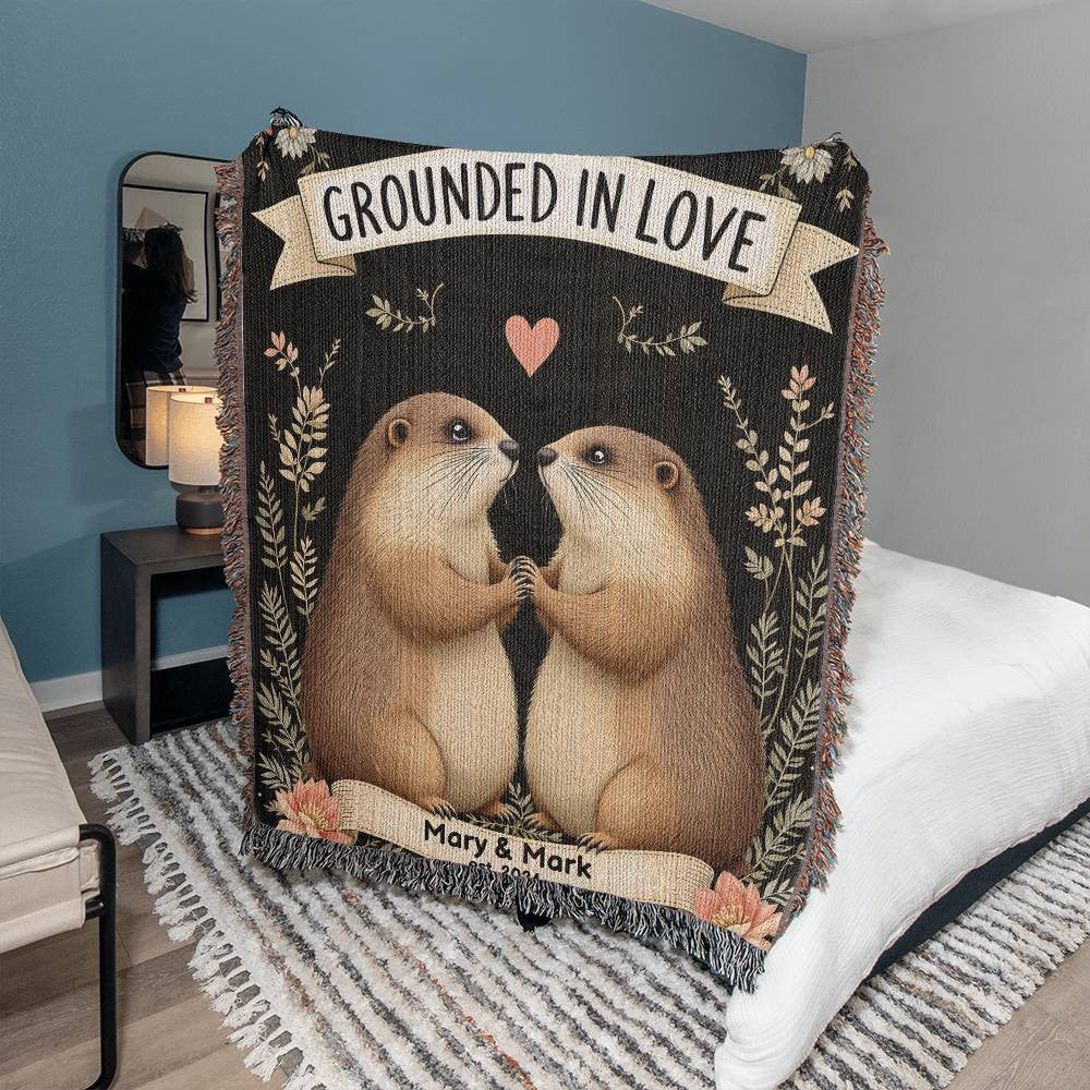 Groundhog Couple Woven Cotton Throw Blanket-[Heartfelt Family Gift]