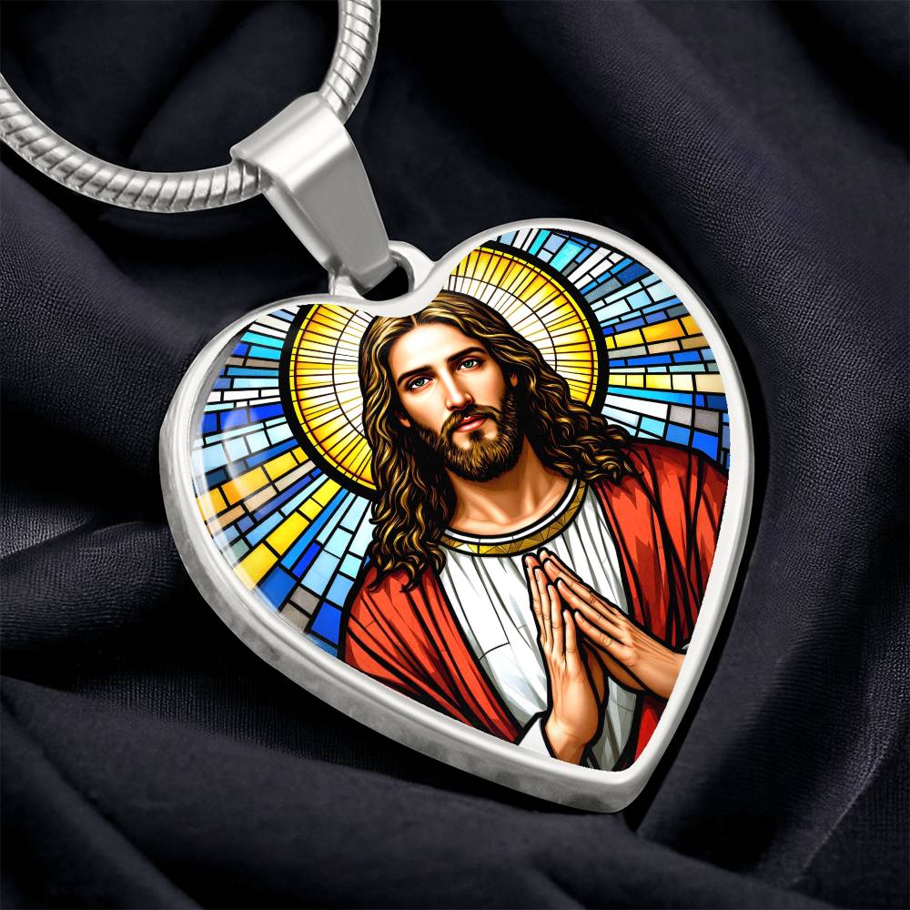 Personalized Jesus Faux Stain Glass Pendant Necklace