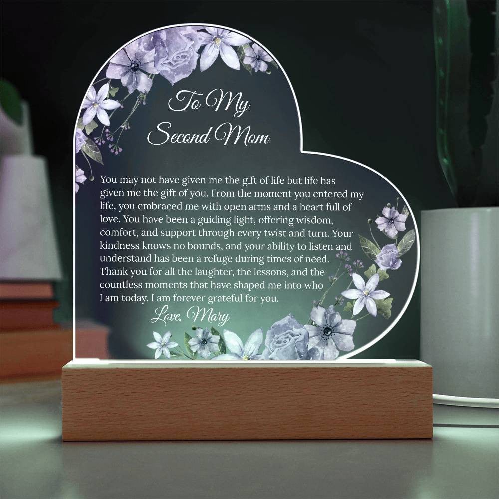 Personalized Second Mom Acrylic Heart Plaque