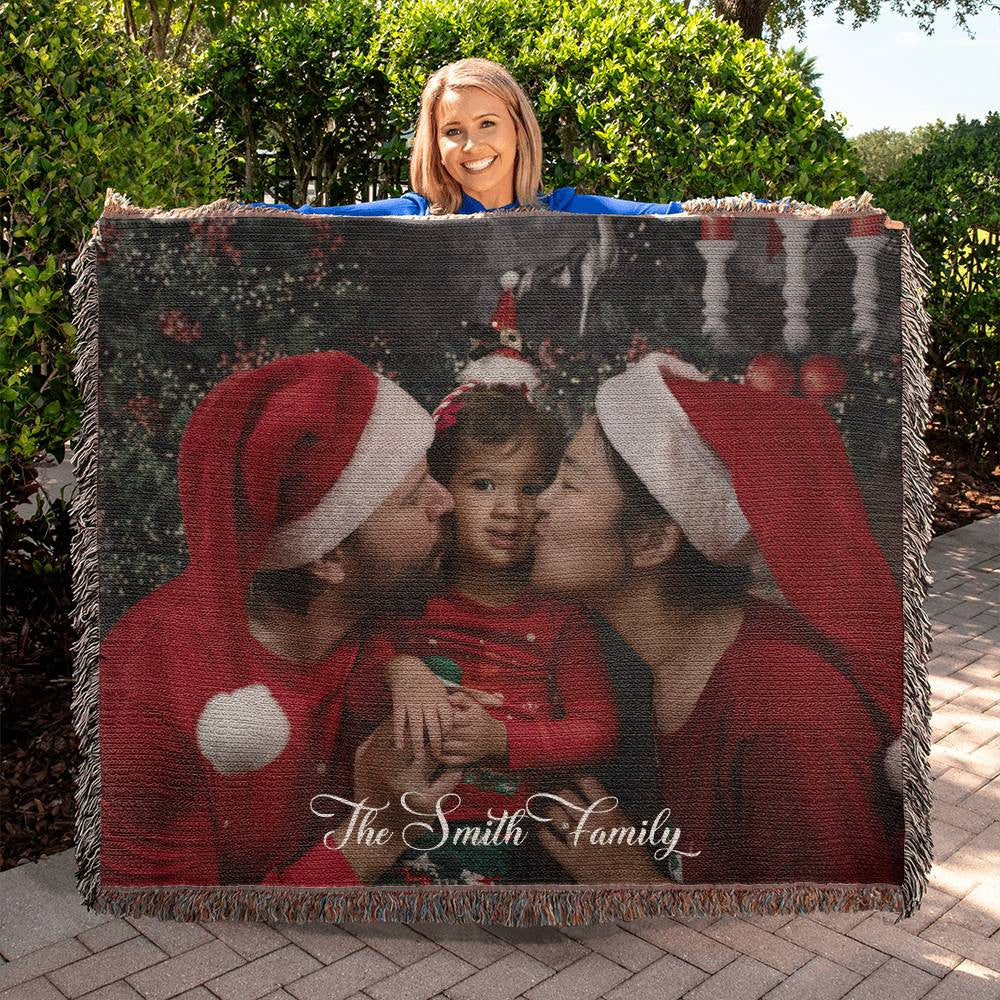 Custom Family Photo Blanket, Personalized Christmas Gifts for Grandma, Custom Blanket with Text, Woven Picture Blanket-[Heartfelt Family Gift]