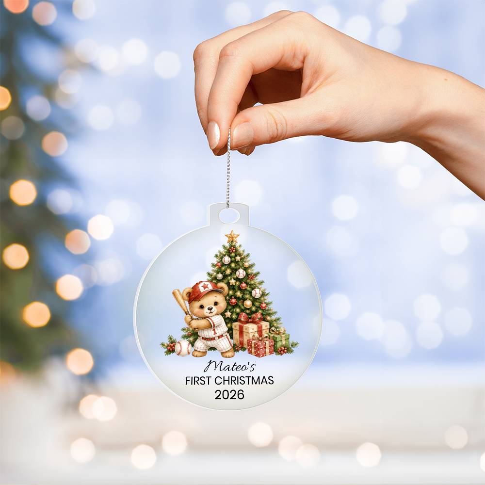 Baseball Bear Kids Christmas Ornament