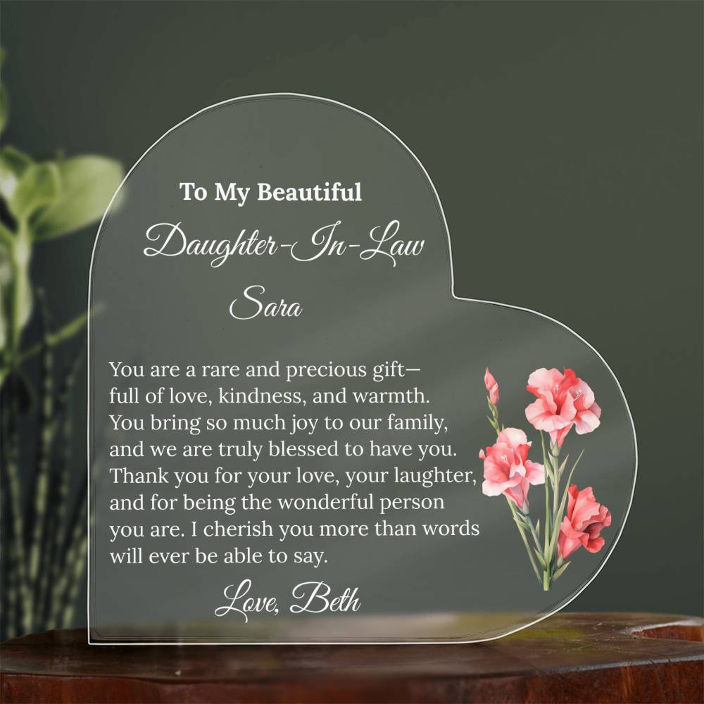 Personalized Daughter in Law Heart Plaque