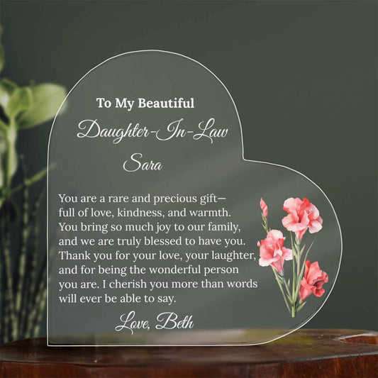 Personalized Daughter in Law Heart Plaque